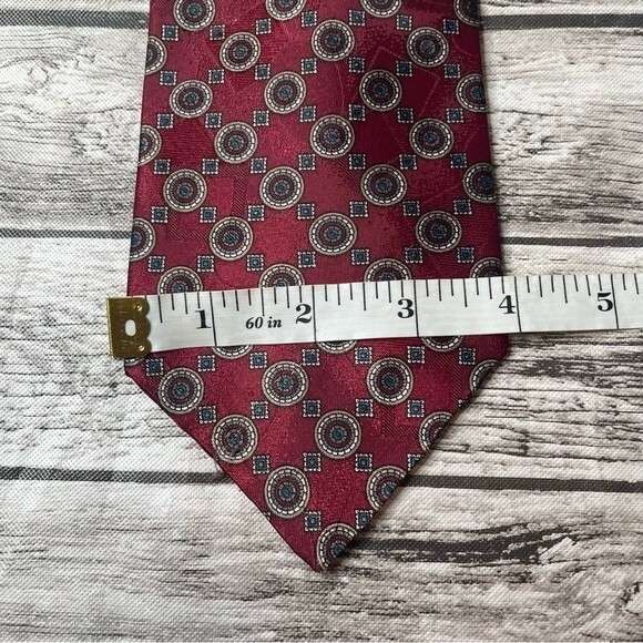Men’s David Taylor Burgundy Gray Geometric Tie Business Career Workwear - Picture 7 of 7